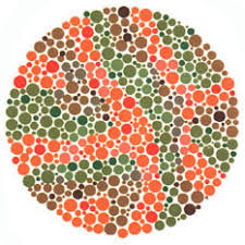 Ishihara test plate-21. Normal person will see nothing while person with Red-green deficiency will see it as 73