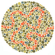 Ishihara test plate-32. Normal person will see orange line while people with Red-green deficiency will see nothing or a false line