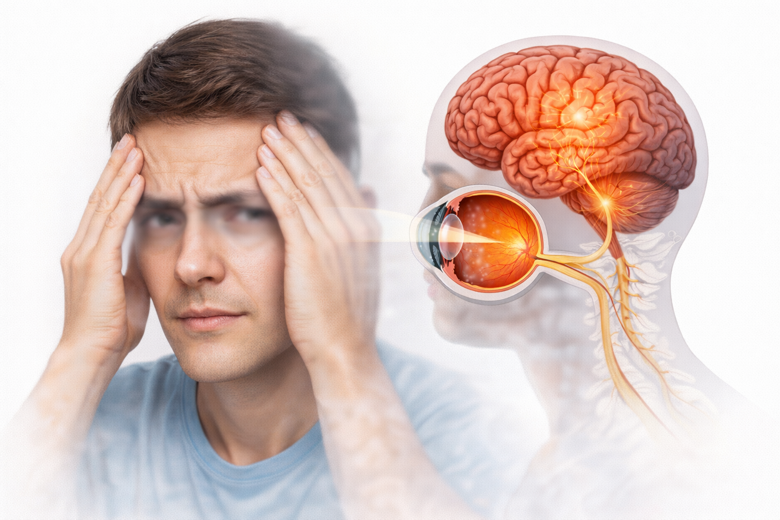 Can stress cause blurry vision illustration showing stress affecting eyesight with brain and eye connection diagram
