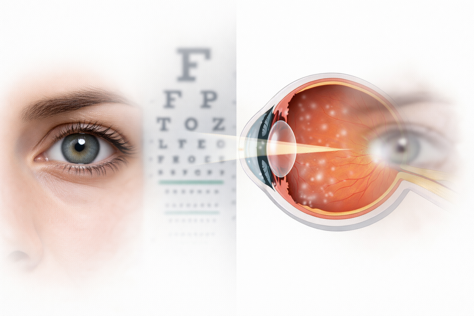 Why is my vision suddenly blurry in one eye illustration showing split vision with one eye clear and the other blurry with retina diagram